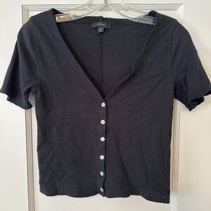 J Crew Women's Fine Rib Crop V Neck Shirt Size XS